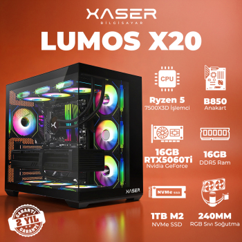 Xaser Lumos X20 Ryzen 5 7500X3D 16GB DDR5 Ram 1TB M.2 NVMe SSD 16GB RTX5060 Ti Masaüstü Oyuncu Bilgisayarı - Xaser