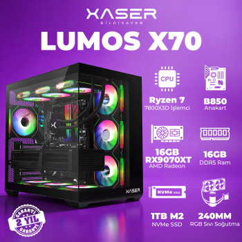 Xaser Lumos X70 Ryzen 7 7800X3D 16GB DDR5 Ram 1TB M.2 NVMe SSD 16GB RX9070 XT Masaüstü Oyuncu Bilgisayarı - Xaser