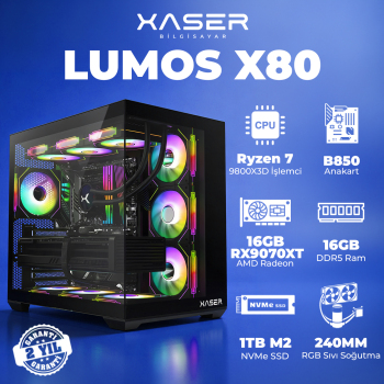 Xaser Lumos X80 Ryzen 7 9800X3D 16GB DDR5 Ram 1TB M.2 NVMe SSD 16GB RX9070 XT Masaüstü Oyuncu Bilgisayarı - Xaser
