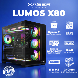 Xaser Lumos X80 Ryzen 7 9800X3D 16GB DDR5 Ram 1TB M.2 NVMe SSD 16GB RX9070 XT Masaüstü Oyuncu Bilgisayarı - Xaser