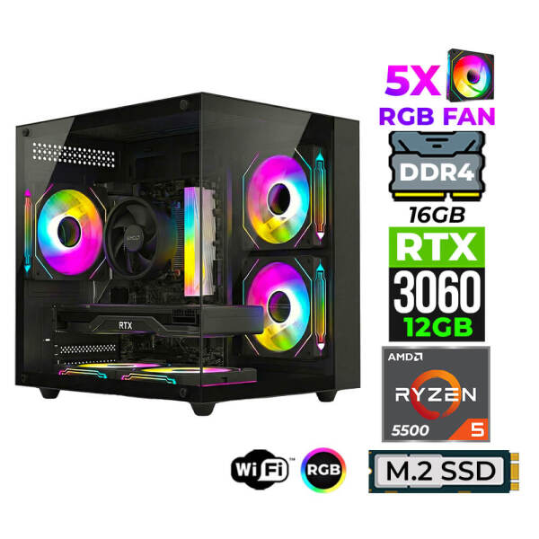 Xaser Mage x10 Ryzen 5 5500 16GB Ram 512GB M.2 NVMe SSD 12GB RTX3060 Oyuncu Tavsiye Sistem - 1