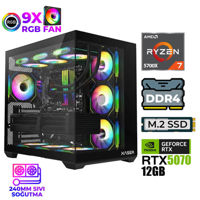 Xaser Master x5 Ryzen 7 5700X 32GB Ram 1TB M.2 NVMe SSD 12GB RTX5070 Sıvı Soğutmalı Oyuncu Tavsiye Sistem - 1