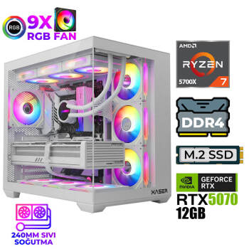 Xaser Master x6 Ryzen 7 5700X 32GB Ram 1TB M.2 NVMe SSD 12GB RTX5070 Sıvı Soğutmalı Oyuncu Tavsiye Sistem - Xaser