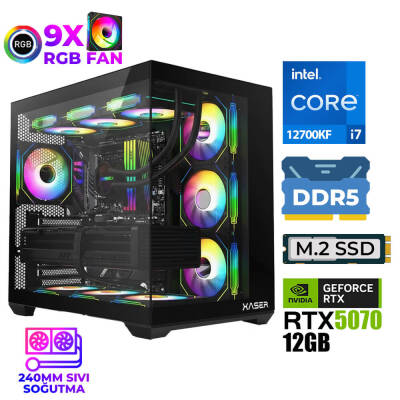 Xaser Master x7 i7 12700KF 32GB DDR5 Ram 1TB M.2 NVMe SSD 12GB RTX5070 Sıvı Soğutmalı Oyuncu Bilgisayarı - 1