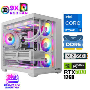 Xaser Master x8 i7 12700KF 32GB DDR5 Ram 1TB M.2 NVMe SSD 12GB RTX5070 Sıvı Soğutmalı Oyuncu Tavsiye Sistem - Xaser
