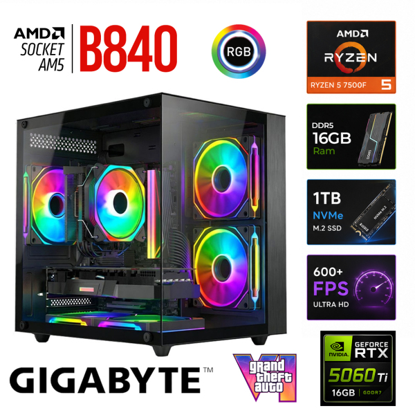 Xaser Monark x50 Ryzen 5 7500F/16GB RTX5060 Ti/1TB M.2 NVMe SSD/16GB DDR5 Siyah-Gaming Oem Oyuncu Paket - 1