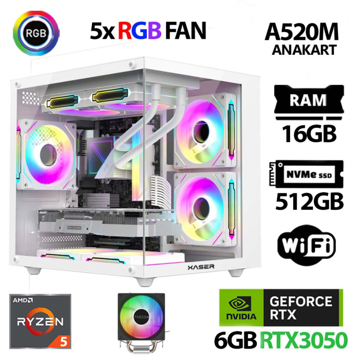 Xaser Narnia X60 Ryzen 5 5500 16GB Ram 512GB M.2 NVMe SSD RTX3050 Oyuncu Tavsiye Sistem - 1