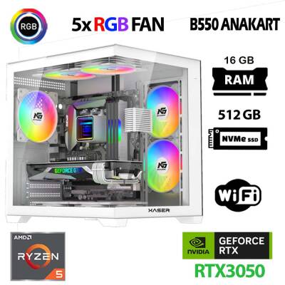 Xaser Narnia X60 Ryzen 5 5500 16GB Ram 512GB M.2 NVMe SSD RTX3050 Masaüstü Oyuncu Bilgisayarı - 1