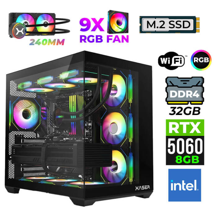 Xaser Neon X50 Intel i3 14100F 32GB Ram 1TB M.2 NVMe SSD 8GB RTX5060 Sıvı Soğutmalı Oyuncu Tavsiye Sistem - 1