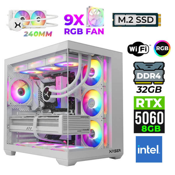 Xaser Neon X60 Intel i3 14100F 32GB Ram 1TB M.2 NVMe SSD 8GB RTX5060 Sıvı Soğutmalı Oyuncu Tavsiye Sistem - 1