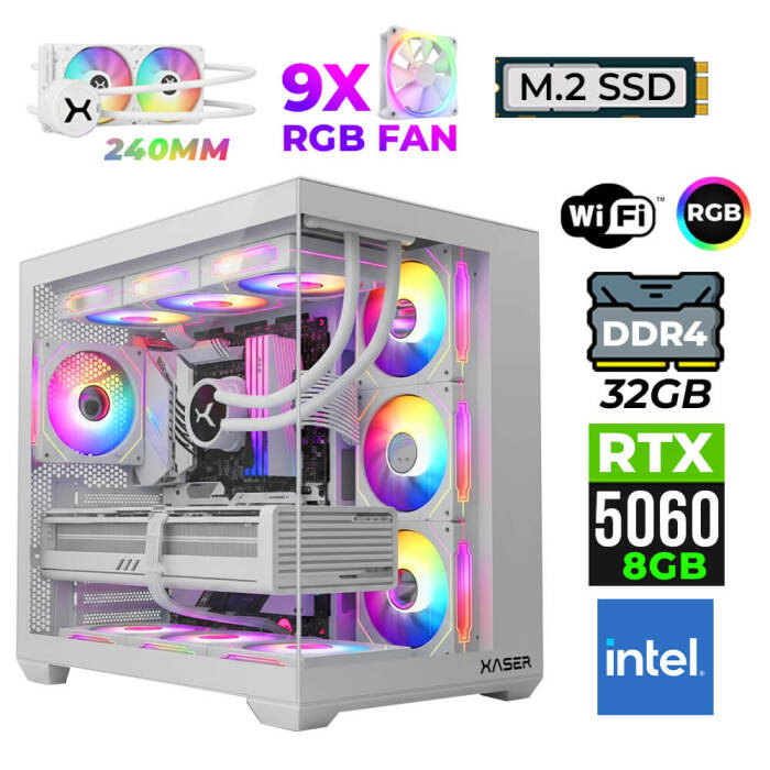 Xaser Neon X60 Intel i3 14100F 32GB Ram 1TB M.2 NVMe SSD 8GB RTX5060 Sıvı Soğutmalı Oyuncu Tavsiye Sistem - 1