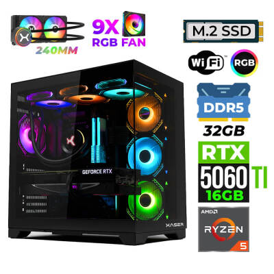 Xaser Nova X150 Ryzen 5 7600 32GB DDR5 Ram 1TB M.2 NVMe SSD 16GB RTX5060 Ti Sıvı Soğutmalı Oyuncu Tavsiye Sistem - 1
