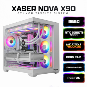 Xaser Nova X90 Ryzen 7 7800X3D 16GB DDR5 Ram 1TB M.2 NVMe SSD 16GB RTX5060 Ti Sıvı Soğutmalı Oyuncu Bilgisayar - Xaser