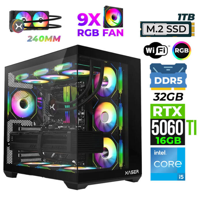 Xaser Pearl X30 i5 14600K 32GB DDR5 Ram 1TB M.2 NVMe SSD 16GB RTX5060Ti Oyuncu Render Tavsiye Sistem - 1