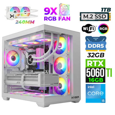 Xaser Pearl X40 i5 14600K 32GB DDR5 Ram 1TB M.2 NVMe SSD 16GB RTX5060Ti Oyuncu Render Tavsiye Sistem - 1