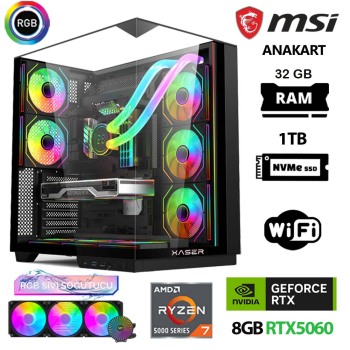 Xaser Queen X1 Ryzen 7 5700X 32GB Ram 1TB M.2 NVMe SSD 8GB RTX5060 Sıvı Soğutmalı Oyuncu Tavsiye Sistem - Xaser