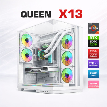 Xaser Queen X13 Ryzen 7 7800X3D 32GB DDR5 Ram 1TB M.2 NVMe SSD 12GB RTX5070 Sıvı Soğutmalı Oyuncu Bilgisayarı - Xaser