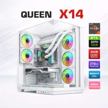 Xaser Queen X14 Ryzen 7 7800X3D 64GB DDR5 Ram 2TB M.2 NVMe SSD 12GB RTX5070 Sıvı Soğutmalı Oyuncu Bilgisayarı - Xaser