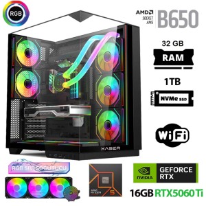 Xaser Queen X4 Ryzen 5 7500F 32GB Ram 1TB M.2 NVMe SSD 16GB RTX5060 Ti Sıvı Soğutmalı Oyuncu Tavsiye Sistem - Xaser