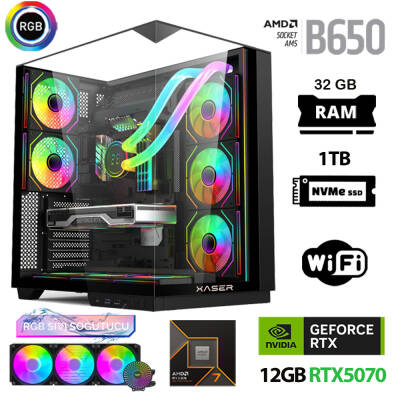 Xaser Queen X5 Ryzen 7 7800X3D 32GB Ram 1TB M.2 NVMe SSD 12GB RTX5070 Sıvı Soğutmalı Oyuncu Bilgisayarı - 1