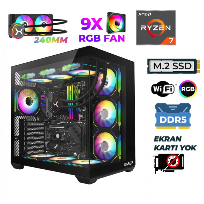 Xaser Raze X60 Ryzen 7 9700X 32GB DDR5 Ram 1TB M.2 NVMe SSD Sıvı Soğutmalı Hazır Tavsiye Sistem - 1