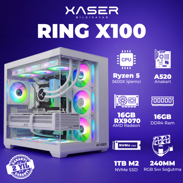 Xaser Ring X100 Ryzen 5 5600X 16GB Ram 1TB M.2 NVMe SSD 16GB RX9070 Masaüstü Oyuncu Bilgisayarı - 1