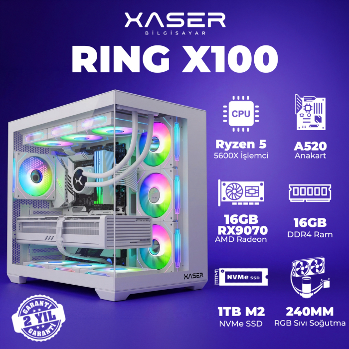 Xaser Ring X100 Ryzen 5 5600X 16GB Ram 1TB M.2 NVMe SSD 8GB 16GB RX9070 Masaüstü Oyuncu Bilgisayarı - 1