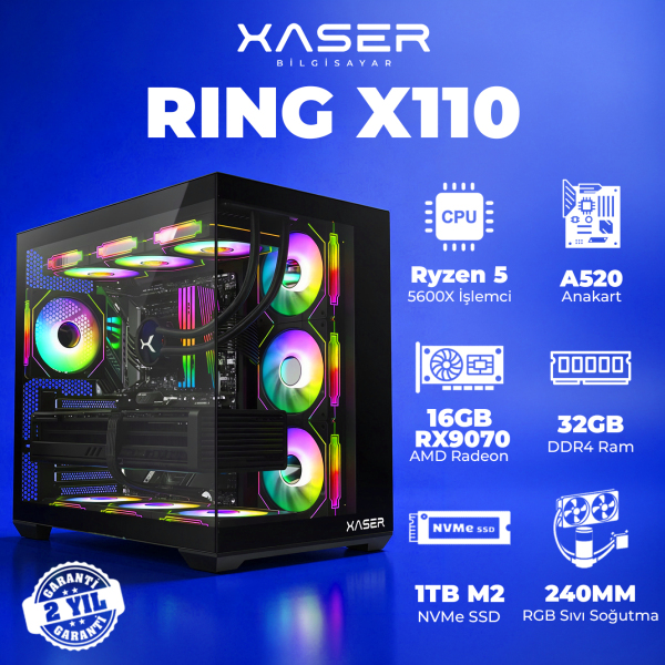 Xaser Ring X110 Ryzen 5 5600X 32GB Ram 1TB M.2 NVMe SSD 16GB RX9070 Masaüstü Oyuncu Bilgisayarı - 1