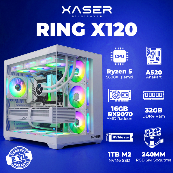 Xaser Ring X120 Ryzen 5 5600X 32GB Ram 1TB M.2 NVMe SSD 16GB RX9070 Masaüstü Oyuncu Bilgisayarı - 1