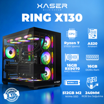 Xaser Ring X130 Ryzen 7 5700X 16GB Ram 512GB M.2 NVMe SSD 16GB RX9070 Masaüstü Oyuncu Bilgisayarı - Xaser