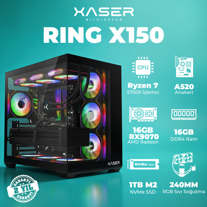 Xaser Ring X150 Ryzen 7 5700X 16GB Ram 1TB M.2 NVMe SSD 16GB RX9070 Masaüstü Oyuncu Bilgisayarı - 1