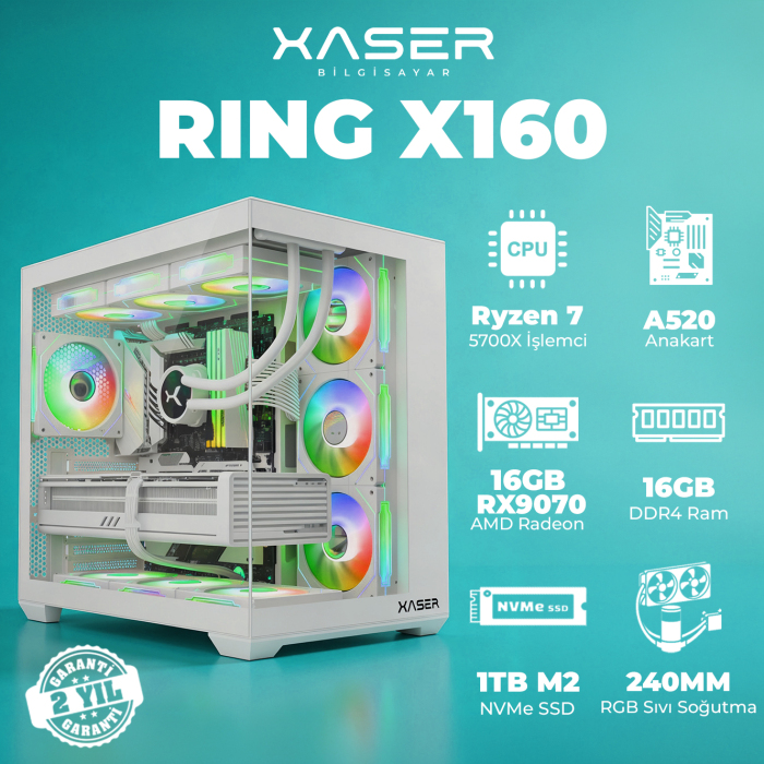 Xaser Ring X160 Ryzen 7 5700X 16GB Ram 1TB M.2 NVMe SSD 16GB RX9070 Masaüstü Oyuncu Bilgisayarı - 1