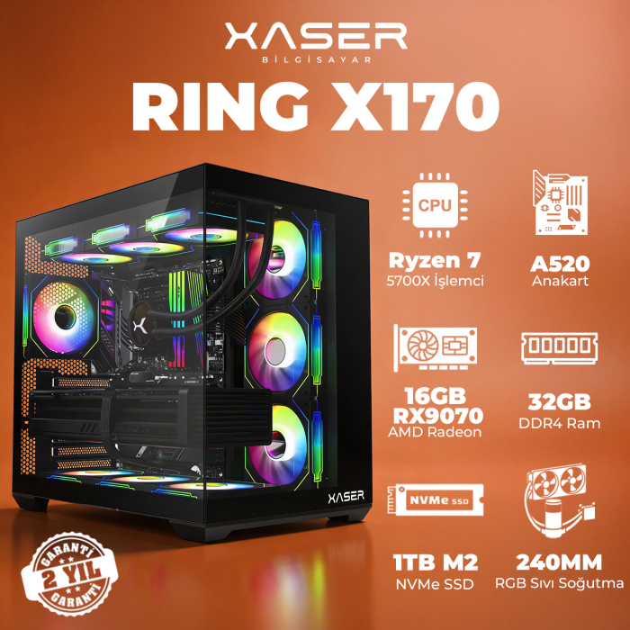 Xaser Ring X170 Ryzen 7 5700X 32GB Ram 1TB M.2 NVMe SSD 16GB RX9070 Masaüstü Oyuncu Bilgisayarı - 1