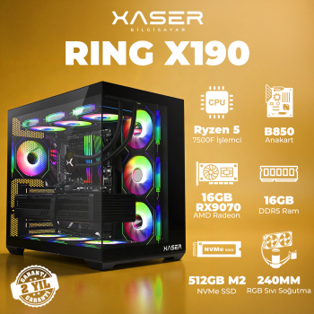 Xaser Ring X190 Ryzen 5 7500F 16GB DDR5 Ram 512GB M.2 NVMe SSD 16GB RX9070 Masaüstü Oyuncu Bilgisayarı - Xaser