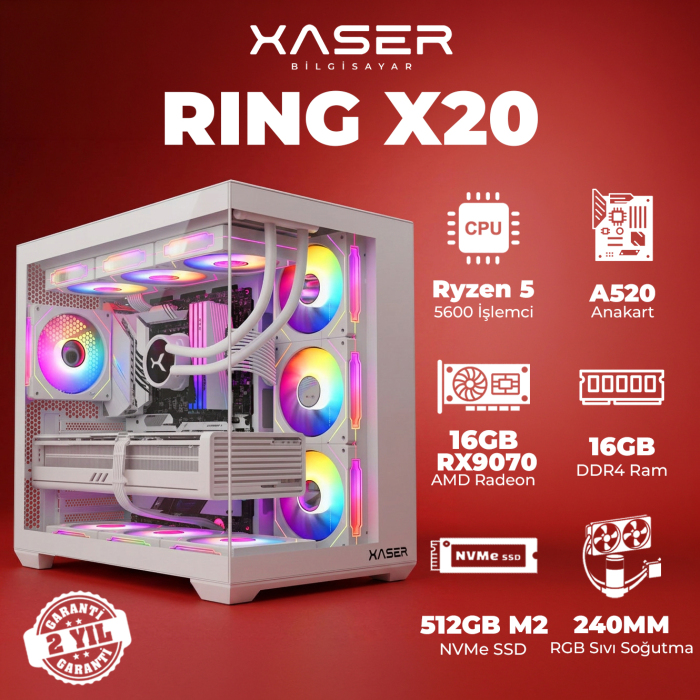 Xaser Ring X20 Ryzen 5 5600 16GB Ram 512GB M.2 NVMe SSD 16GB RX9070 Masaüstü Oyuncu Bilgisayarı - 1