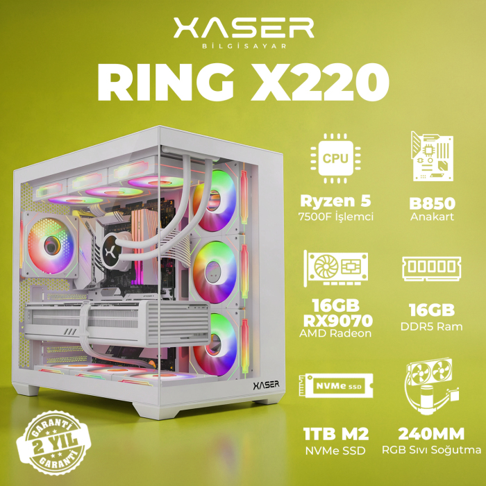 Xaser Ring X220 Ryzen 5 7500F 16GB DDR5 Ram 1TB M.2 NVMe SSD 16GB RX9070 Masaüstü Oyuncu Bilgisayarı - 1
