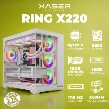 Xaser Ring X220 Ryzen 5 7500F 16GB DDR5 Ram 1TB M.2 NVMe SSD 16GB RX9070 Masaüstü Oyuncu Bilgisayarı - Xaser