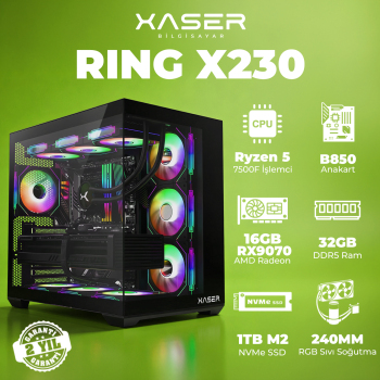 Xaser Ring X230 Ryzen 5 7500F 32GB DDR5 Ram 1TB M.2 NVMe SSD 16GB RX9070 Masaüstü Oyuncu Bilgisayarı - Xaser