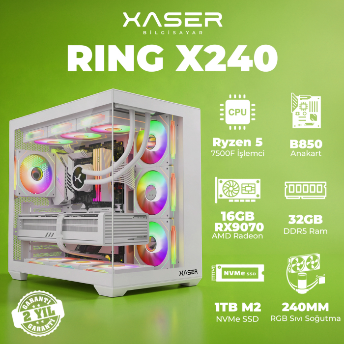 Xaser Ring X240 Ryzen 5 7500F 32GB DDR5 Ram 1TB M.2 NVMe SSD 16GB RX9070 Masaüstü Oyuncu Bilgisayarı - 1