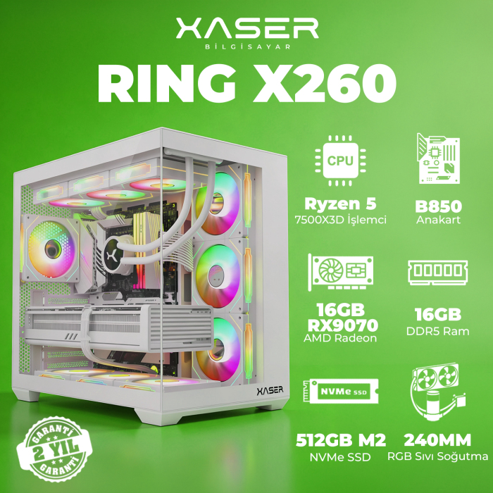 Xaser Ring X260 Ryzen 5 7500X3D 16GB DDR5 Ram 512GB M.2 NVMe SSD 16GB RX9070 Masaüstü Oyuncu Bilgisayarı - 1