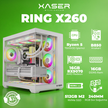 Xaser Ring X260 Ryzen 5 7500X3D 16GB DDR5 Ram 512GB M.2 NVMe SSD 16GB RX9070 Masaüstü Oyuncu Bilgisayarı - Xaser