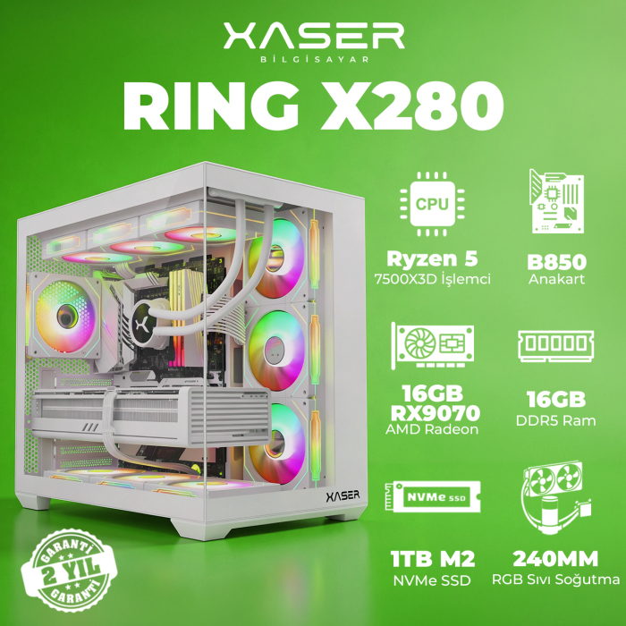Xaser Ring X280 Ryzen 5 7500X3D 16GB DDR5 Ram 1TB M.2 NVMe SSD 16GB RX9070 Masaüstü Oyuncu Bilgisayarı - 1