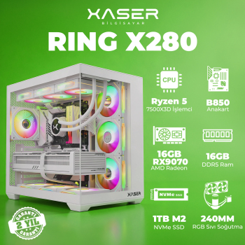Xaser Ring X280 Ryzen 5 7500X3D 16GB DDR5 Ram 1TB M.2 NVMe SSD 16GB RX9070 Masaüstü Oyuncu Bilgisayarı - Xaser