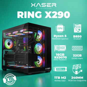Xaser Ring X290 Ryzen 5 7500X3D 32GB DDR5 Ram 1TB M.2 NVMe SSD 16GB RX9070 Masaüstü Oyuncu Bilgisayarı - Xaser