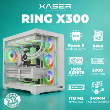 Xaser Ring X300 Ryzen 5 7500X3D 32GB DDR5 Ram 1TB M.2 NVMe SSD 16GB RX9070 Masaüstü Oyuncu Bilgisayarı - Xaser