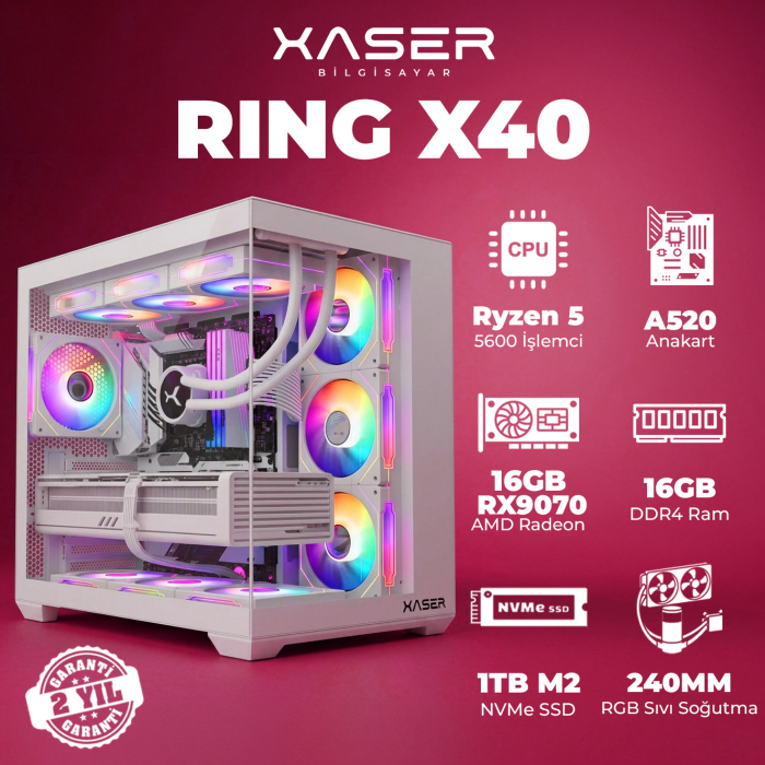 Xaser Ring X40 Ryzen 5 5600 16GB Ram 1TB M.2 NVMe SSD 8GB 16GB RX9070 Masaüstü Oyuncu Bilgisayarı - 1