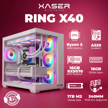 Xaser Ring X40 Ryzen 5 5600 16GB Ram 1TB M.2 NVMe SSD 16GB RX9070 Masaüstü Oyuncu Bilgisayarı - Xaser