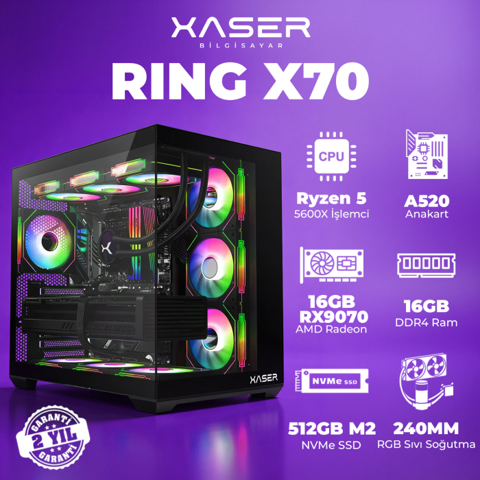 Xaser Ring X70 Ryzen 5 5600X 16GB Ram 512GB M.2 NVMe SSD 16GB RX9070 Masaüstü Oyuncu Bilgisayarı - 1