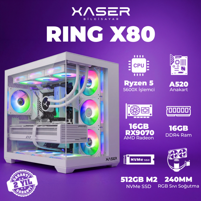 Xaser Ring X80 Ryzen 5 5600X 16GB Ram 512GB M.2 NVMe SSD 16GB RX9070 Masaüstü Oyuncu Bilgisayarı - 1