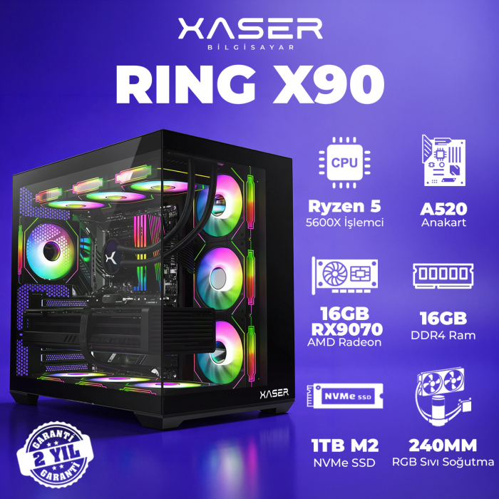 Xaser Ring X90 Ryzen 5 5600X 16GB Ram 1TB M.2 NVMe SSD 8GB 16GB RX9070 Masaüstü Oyuncu Bilgisayarı - 1